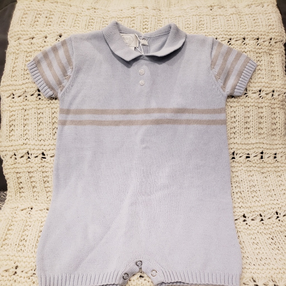 Boys size 6-9 month blue romper.